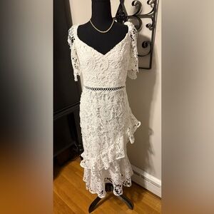 Lulu's White Asymmetrical Lace Dress